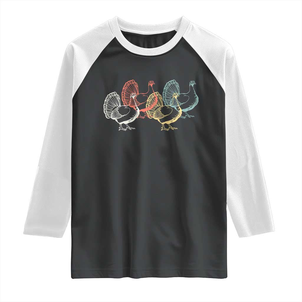 Thanksgiving Turkey Day Retro Poultry Holiday Raglan Shirt TS11 Black White Print Your Wear