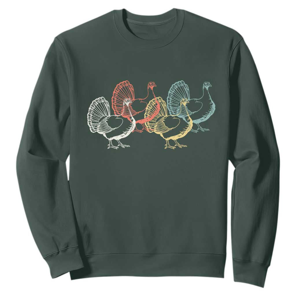 Thanksgiving Turkey Day Retro Poultry Holiday Sweatshirt TS11 Dark Forest Green Print Your Wear