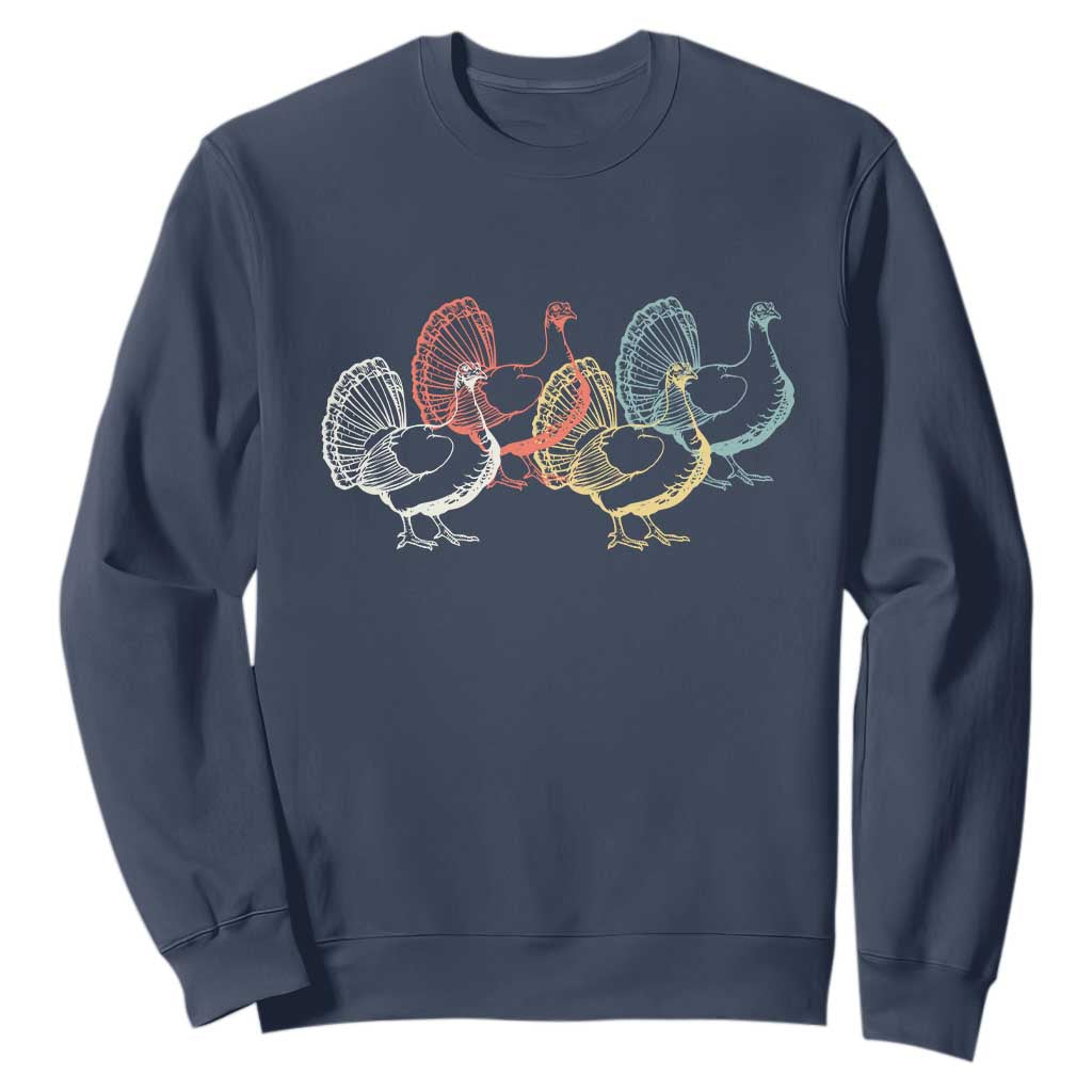 Thanksgiving Turkey Day Retro Poultry Holiday Sweatshirt TS11 Navy Print Your Wear