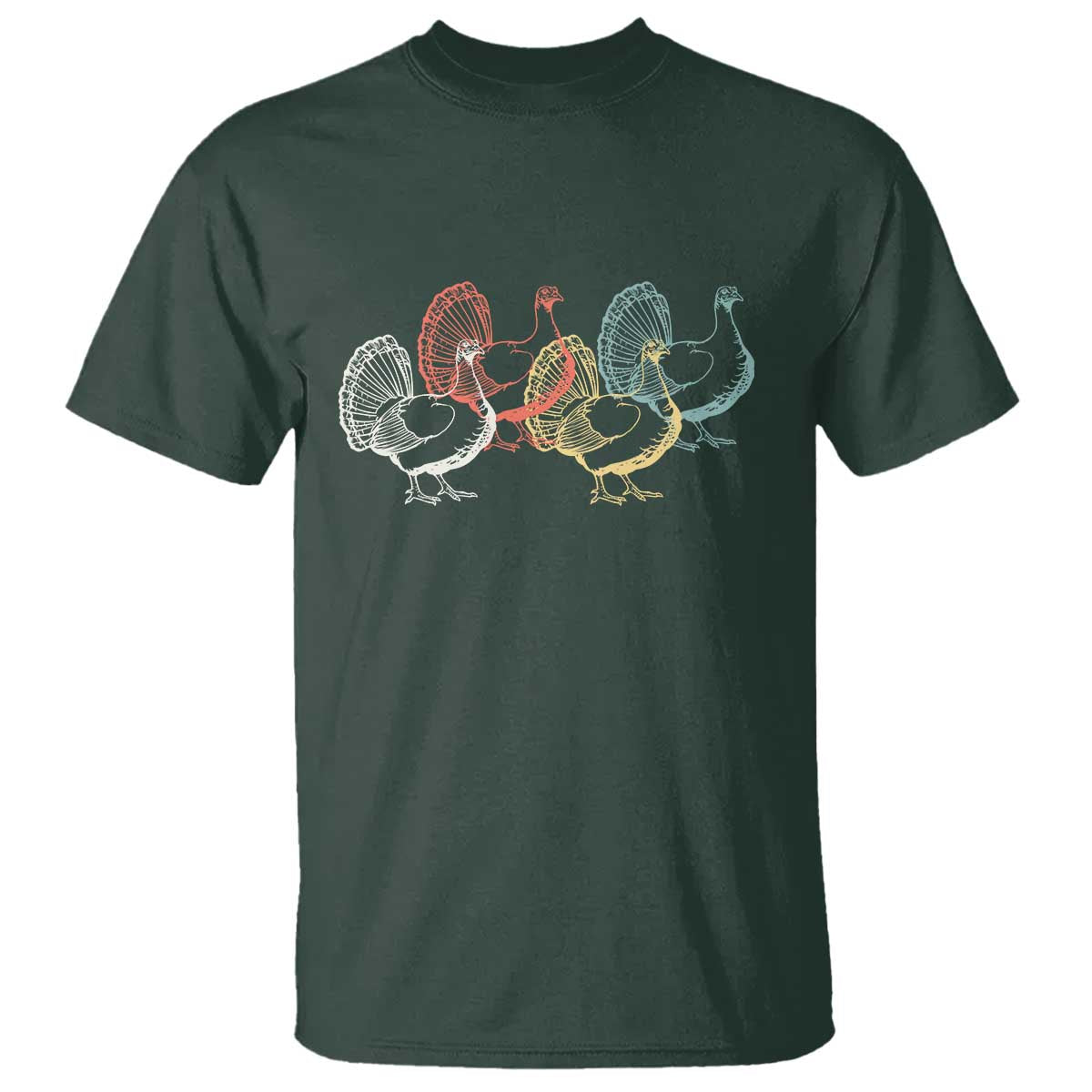 Thanksgiving Turkey Day Retro Poultry Holiday T Shirt TS11 Dark Forest Green Print Your Wear