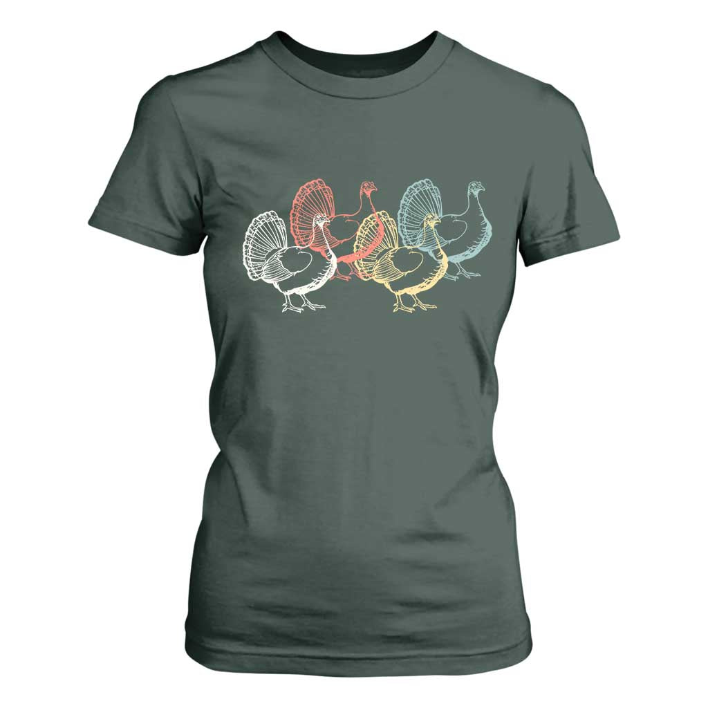 Thanksgiving Turkey Day Retro Poultry Holiday T Shirt For Women TS11 Dark Forest Green Print Your Wear
