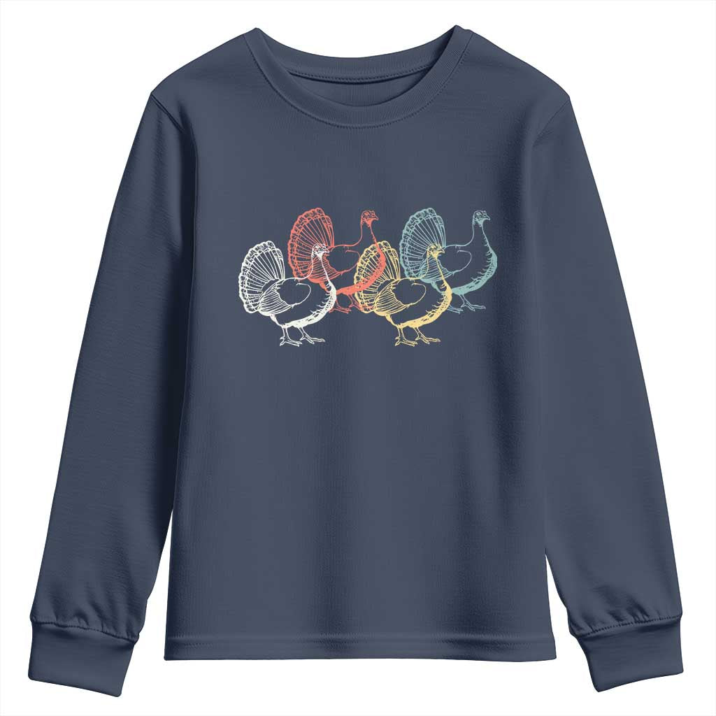 Thanksgiving Turkey Day Retro Poultry Holiday Youth Sweatshirt TS11 Navy Print Your Wear