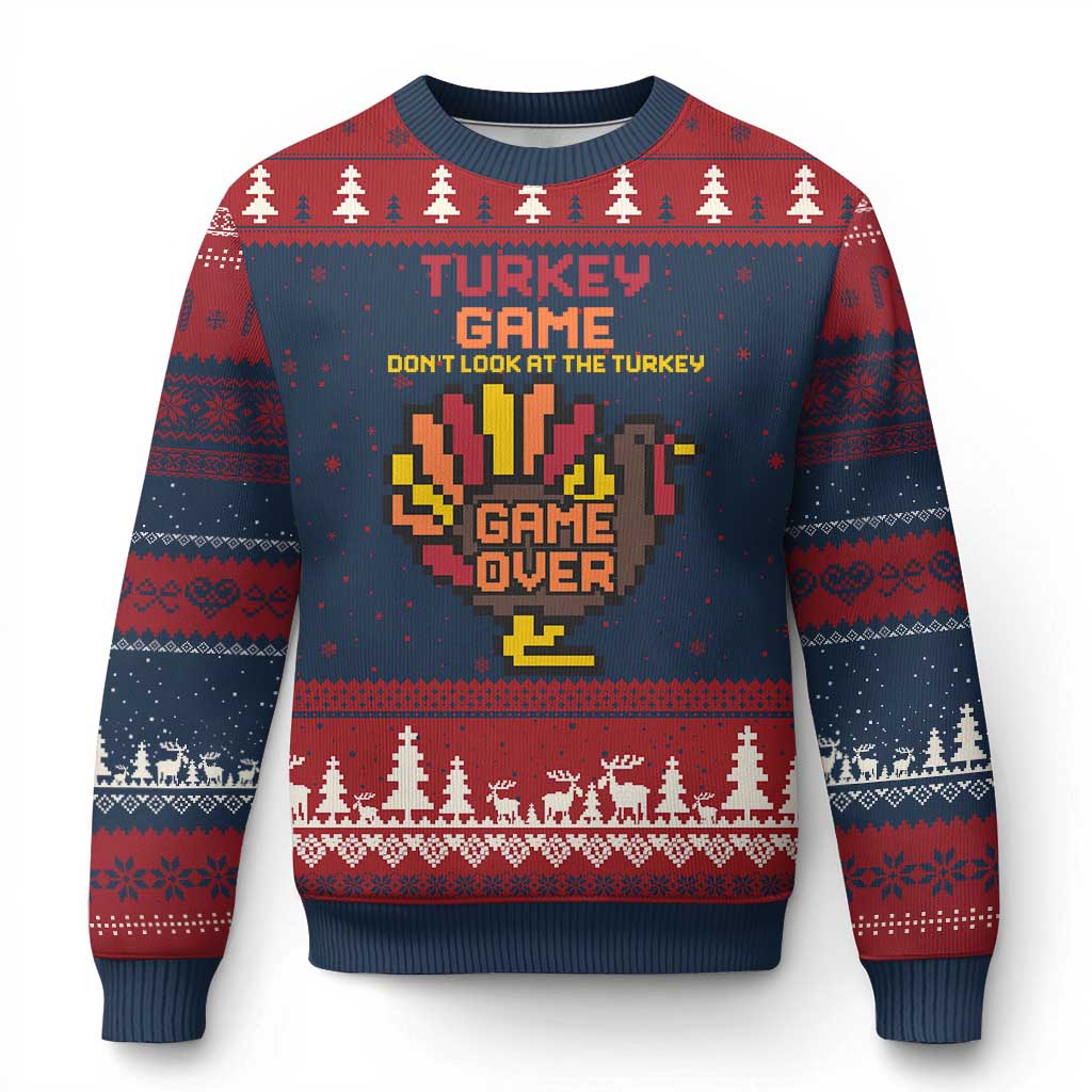 Funny Thanksgiving Turkey Ugly Christmas Sweater Turkey Game Dont Look At The Turkey TS11 Navy Red Print Your Wear