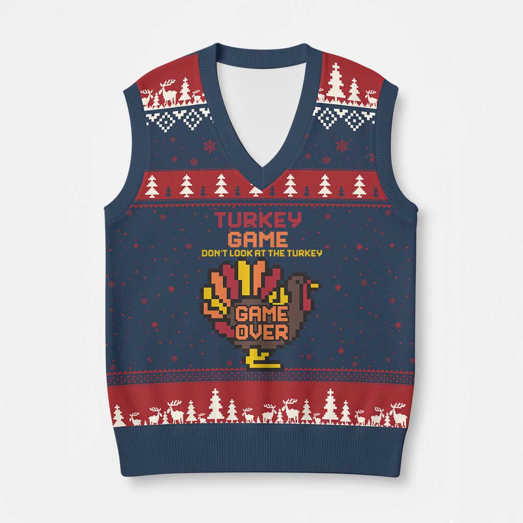 Funny Thanksgiving Turkey V-Neck Knit Sweater Vest Turkey Game Dont Look At The Turkey TS11 Navy Red Print Your Wear