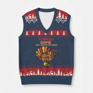 Funny Thanksgiving Turkey V-Neck Knit Sweater Vest Turkey Game Dont Look At The Turkey TS11 Navy Red Print Your Wear