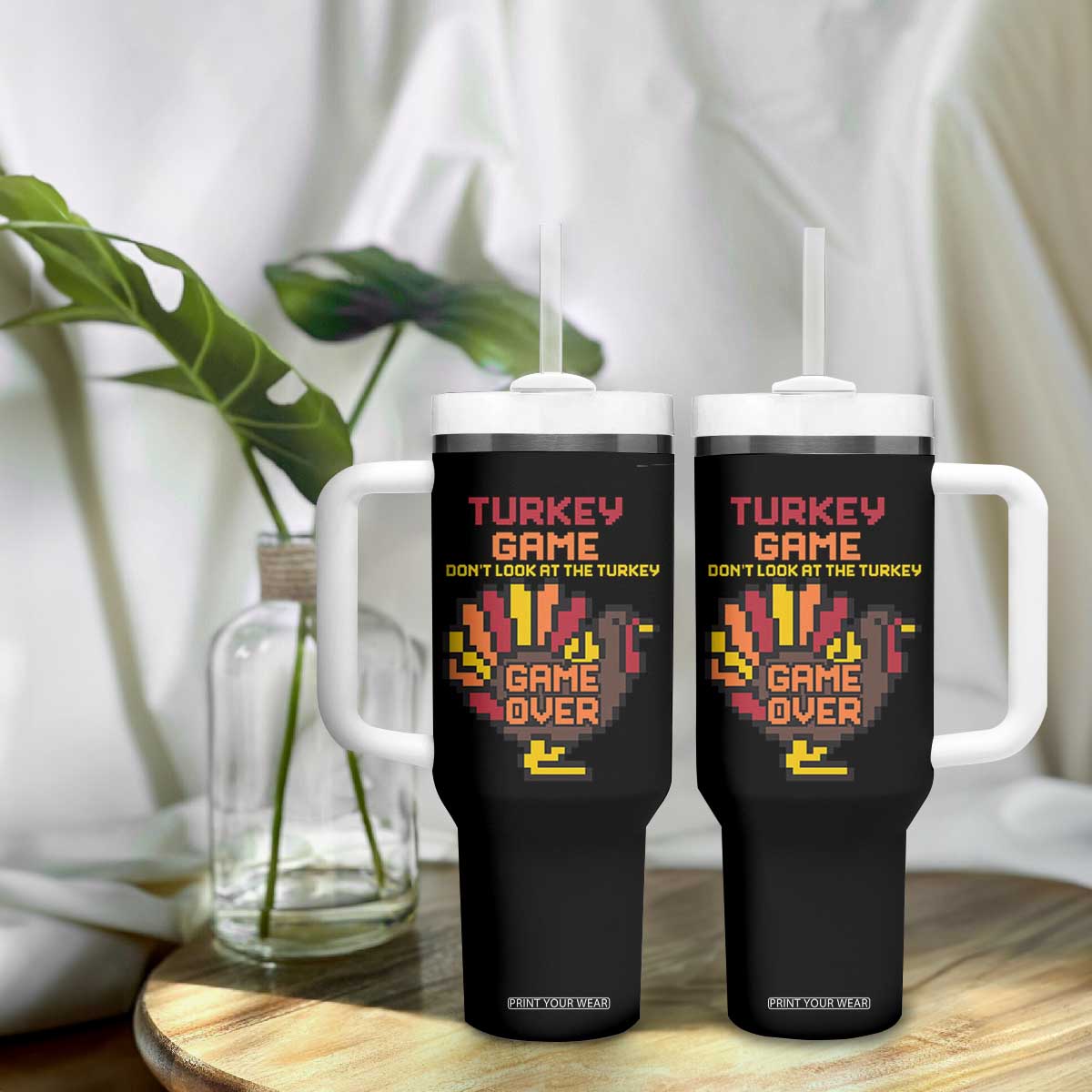 Funny Thanksgiving Turkey Tumbler With Handle Turkey Game Dont Look At The Turkey TS11 Print Your Wear