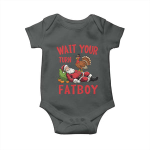 Funny Thanksgiving Christmas Baby Onesie Wait Your Turn Fat Boy Turkey Santa TS11 Dark Heather Print Your Wear