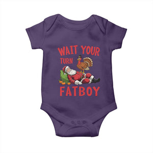 Funny Thanksgiving Christmas Baby Onesie Wait Your Turn Fat Boy Turkey Santa TS11 Purple Print Your Wear