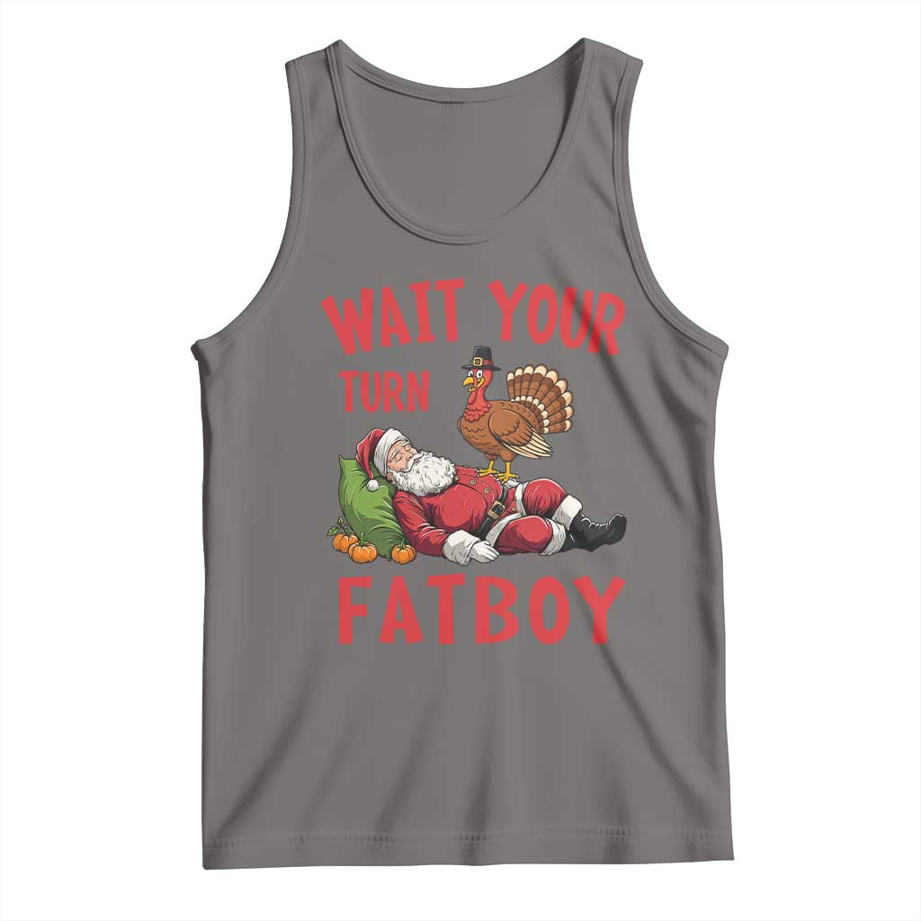 Funny Thanksgiving Christmas Tank Top Wait Your Turn Fat Boy Turkey Santa TS11 Deep Heather Print Your Wear