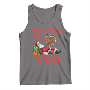 Funny Thanksgiving Christmas Tank Top Wait Your Turn Fat Boy Turkey Santa TS11 Deep Heather Print Your Wear