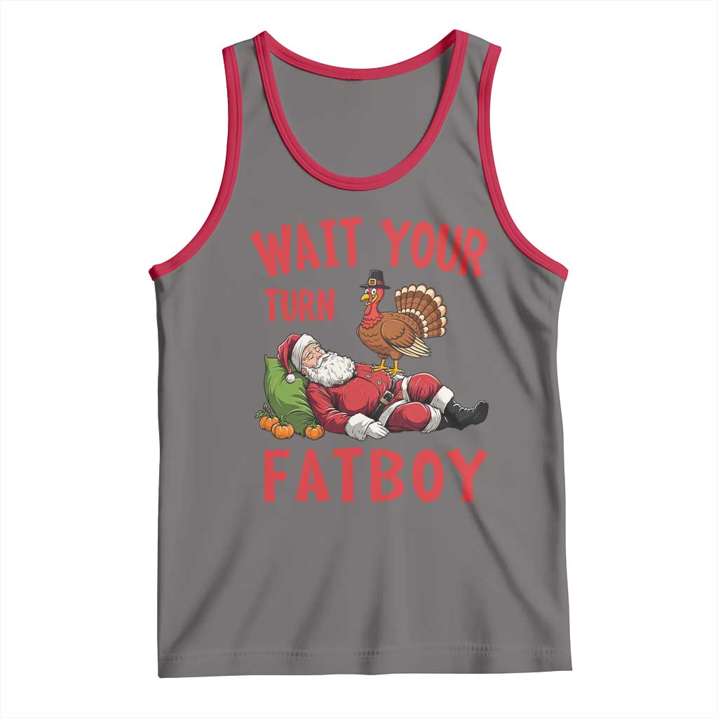Funny Thanksgiving Christmas Tank Top Wait Your Turn Fat Boy Turkey Santa TS11 Deep Heather Red Print Your Wear