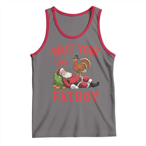 Funny Thanksgiving Christmas Tank Top Wait Your Turn Fat Boy Turkey Santa TS11 Deep Heather Red Print Your Wear