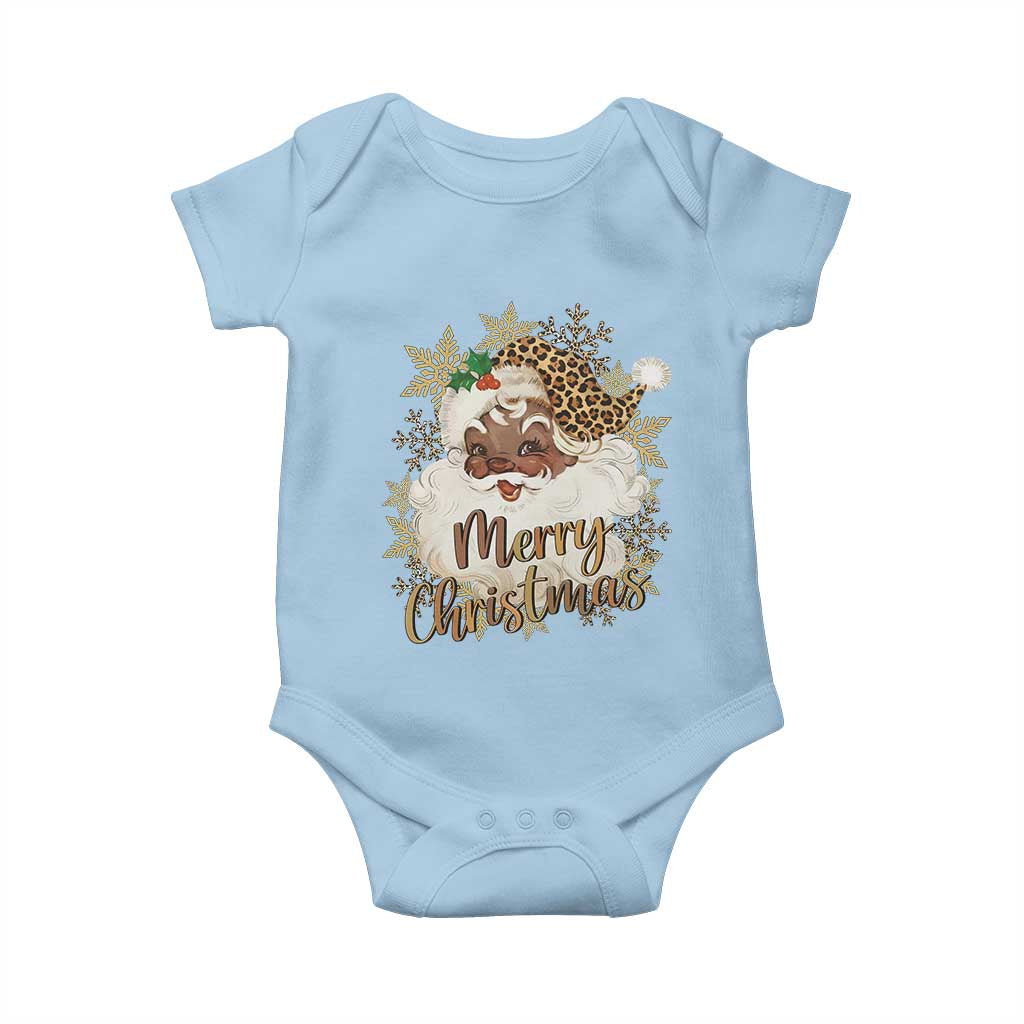 Funny Retro Black Santa Merry Christmas Leopard Baby Onesie TS11 Light Blue Print Your Wear