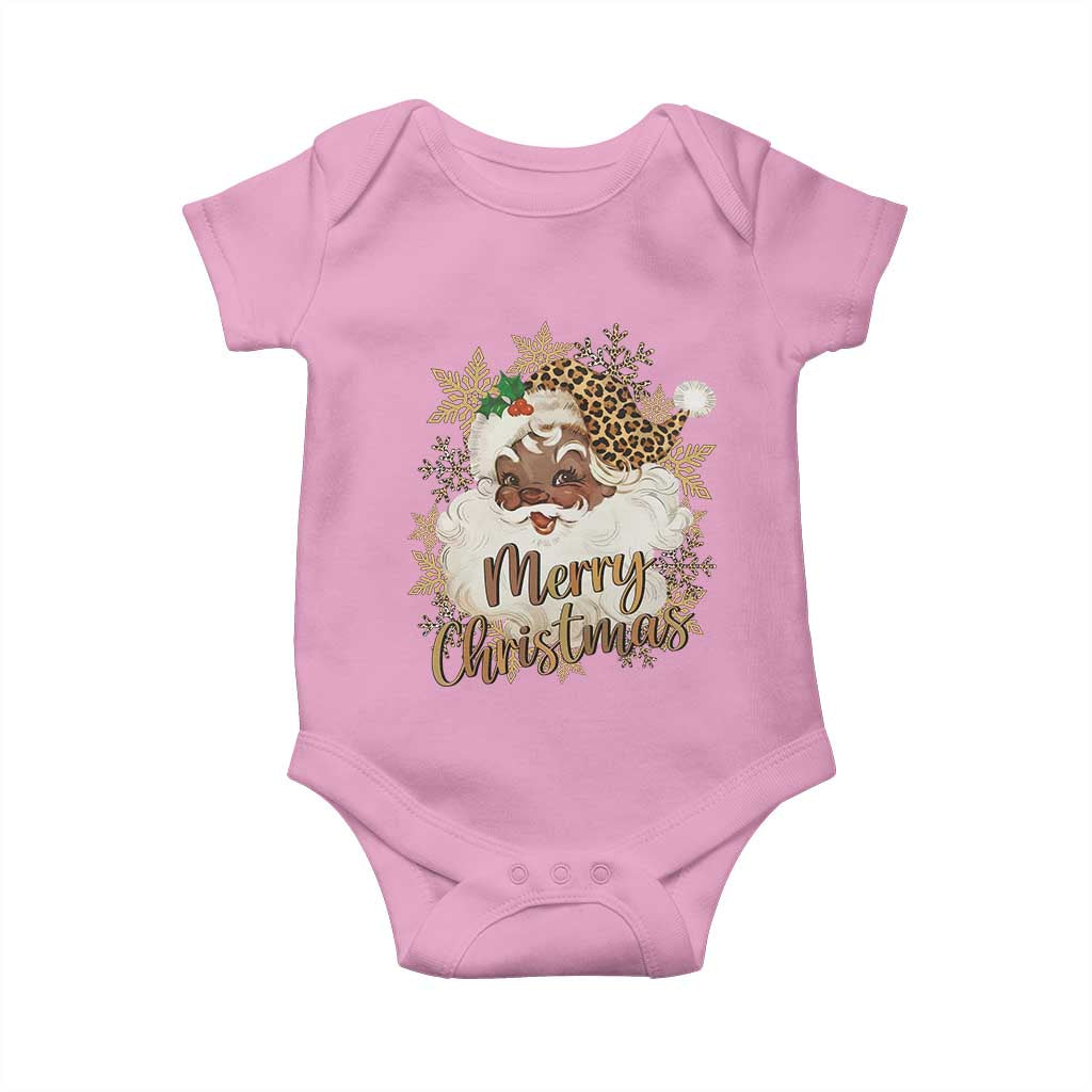 Funny Retro Black Santa Merry Christmas Leopard Baby Onesie TS11 Light Pink Print Your Wear