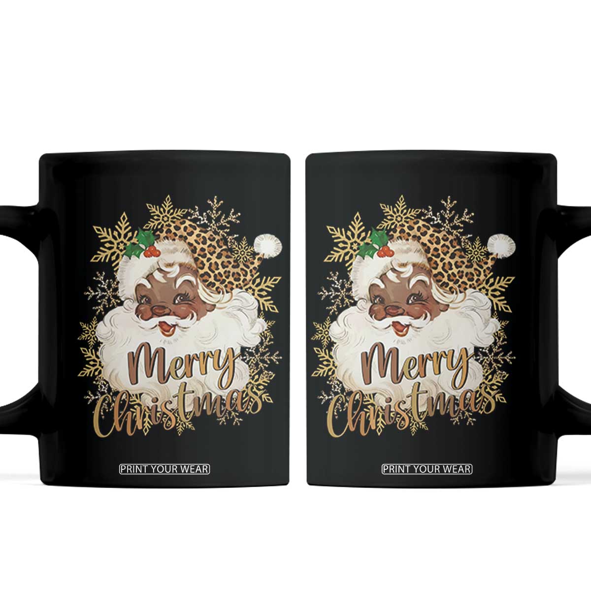 Funny Retro Black Santa Merry Christmas Leopard Coffee Mug TS11 Black Print Your Wear