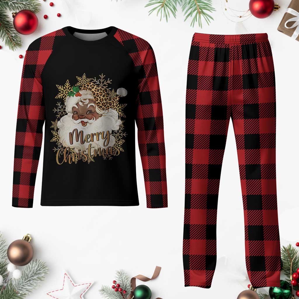 Funny Retro Black Santa Merry Christmas Leopard Plaid Pajama Set TS11 Buffalo Plaid Print Your Wear