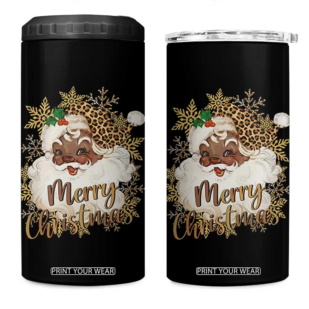 Funny Retro Black Santa Merry Christmas Leopard 4 in 1 Can Cooler Tumbler TS11 One Size: 16 oz Black Print Your Wear