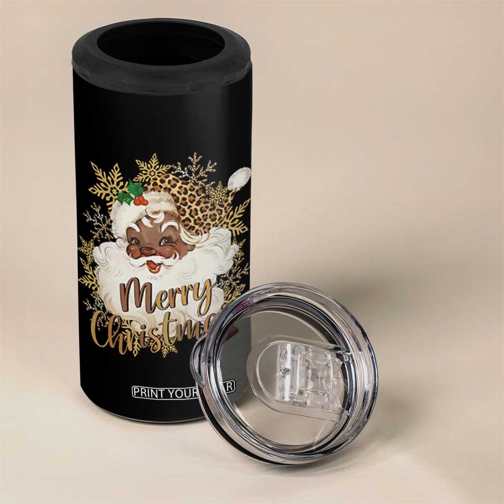 Funny Retro Black Santa Merry Christmas Leopard 4 in 1 Can Cooler Tumbler TS11 Print Your Wear
