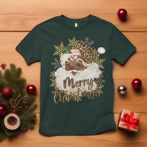 Funny Retro Black Santa Merry Christmas Leopard T Shirt TS11 Dark Forest Green Print Your Wear
