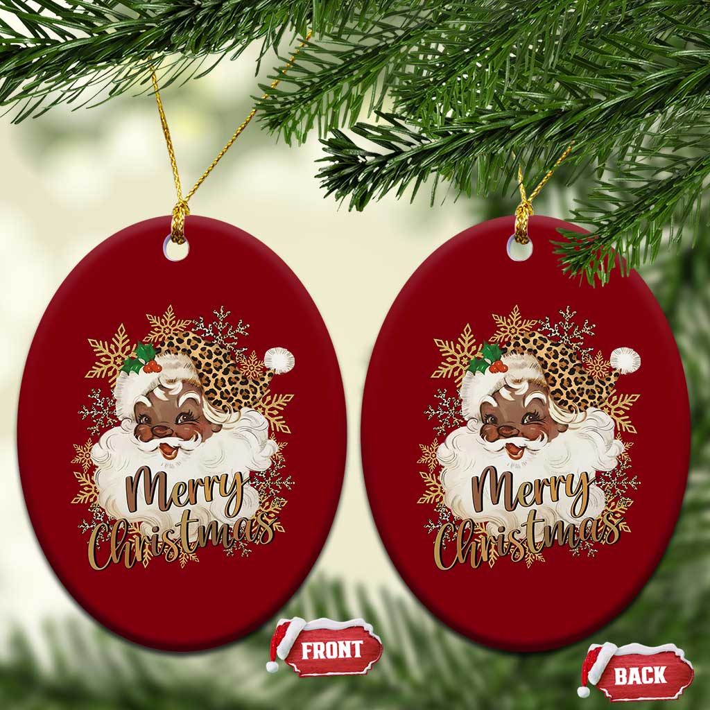 Funny Retro Black Santa Merry Christmas Leopard Ceramic Ornament TS11 Print Your Wear