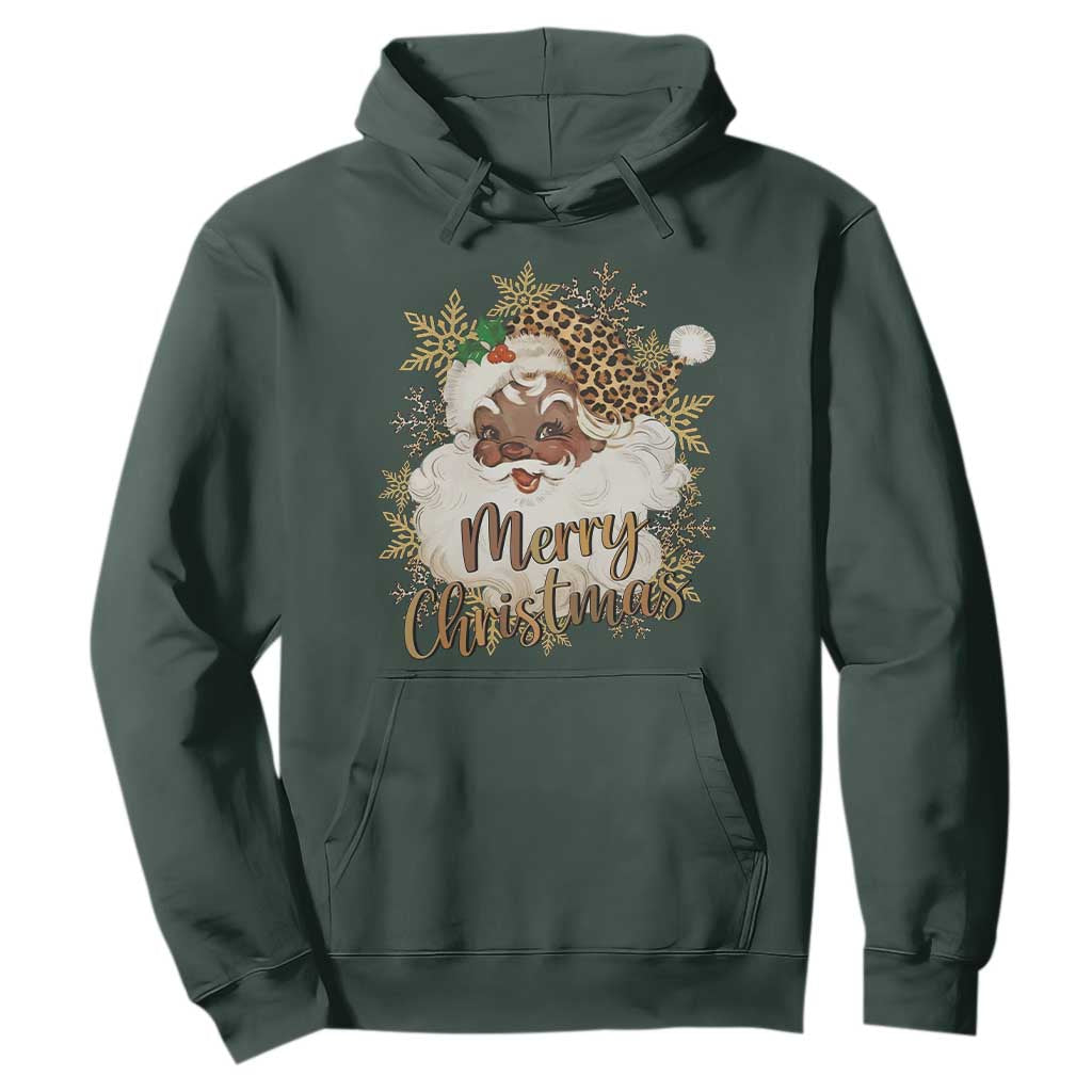 Funny Retro Black Santa Merry Christmas Leopard Hoodie TS11 Dark Forest Green Print Your Wear