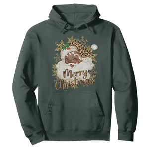 Funny Retro Black Santa Merry Christmas Leopard Hoodie TS11 Dark Forest Green Print Your Wear