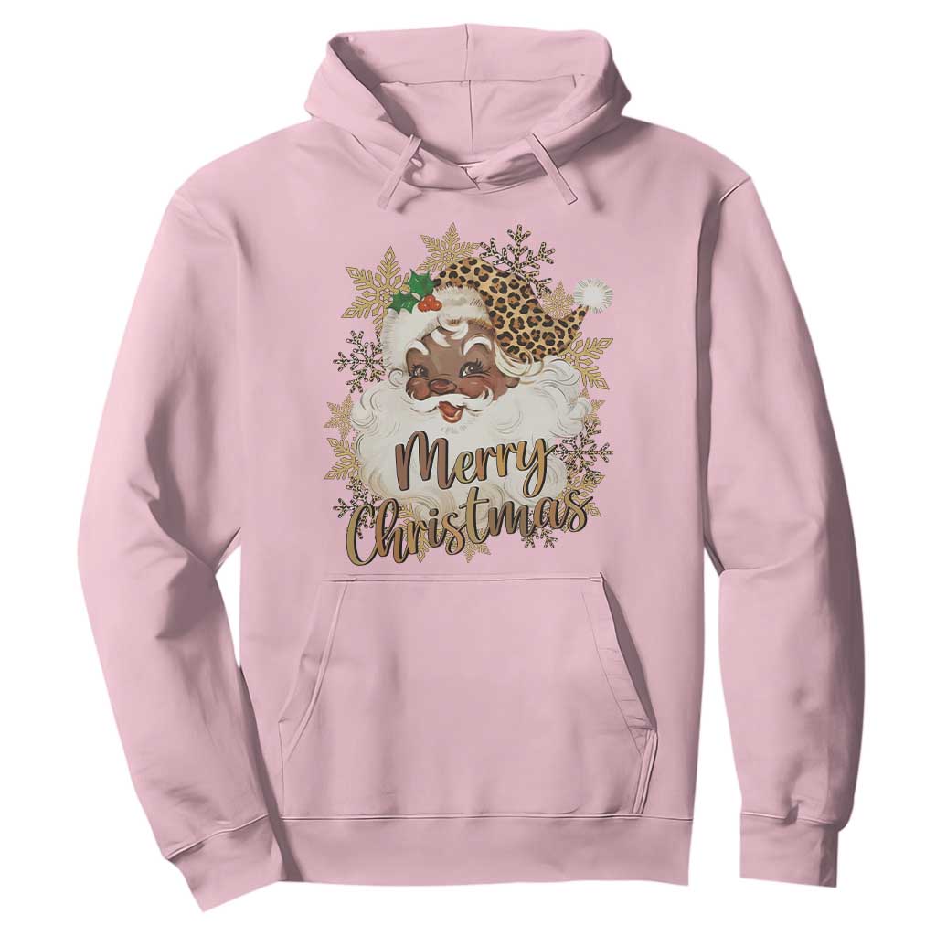 Funny Retro Black Santa Merry Christmas Leopard Hoodie TS11 Light Pink Print Your Wear