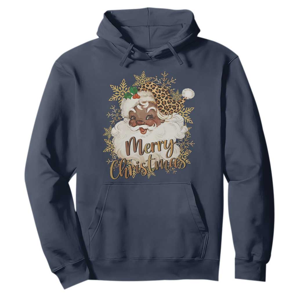 Funny Retro Black Santa Merry Christmas Leopard Hoodie TS11 Navy Print Your Wear