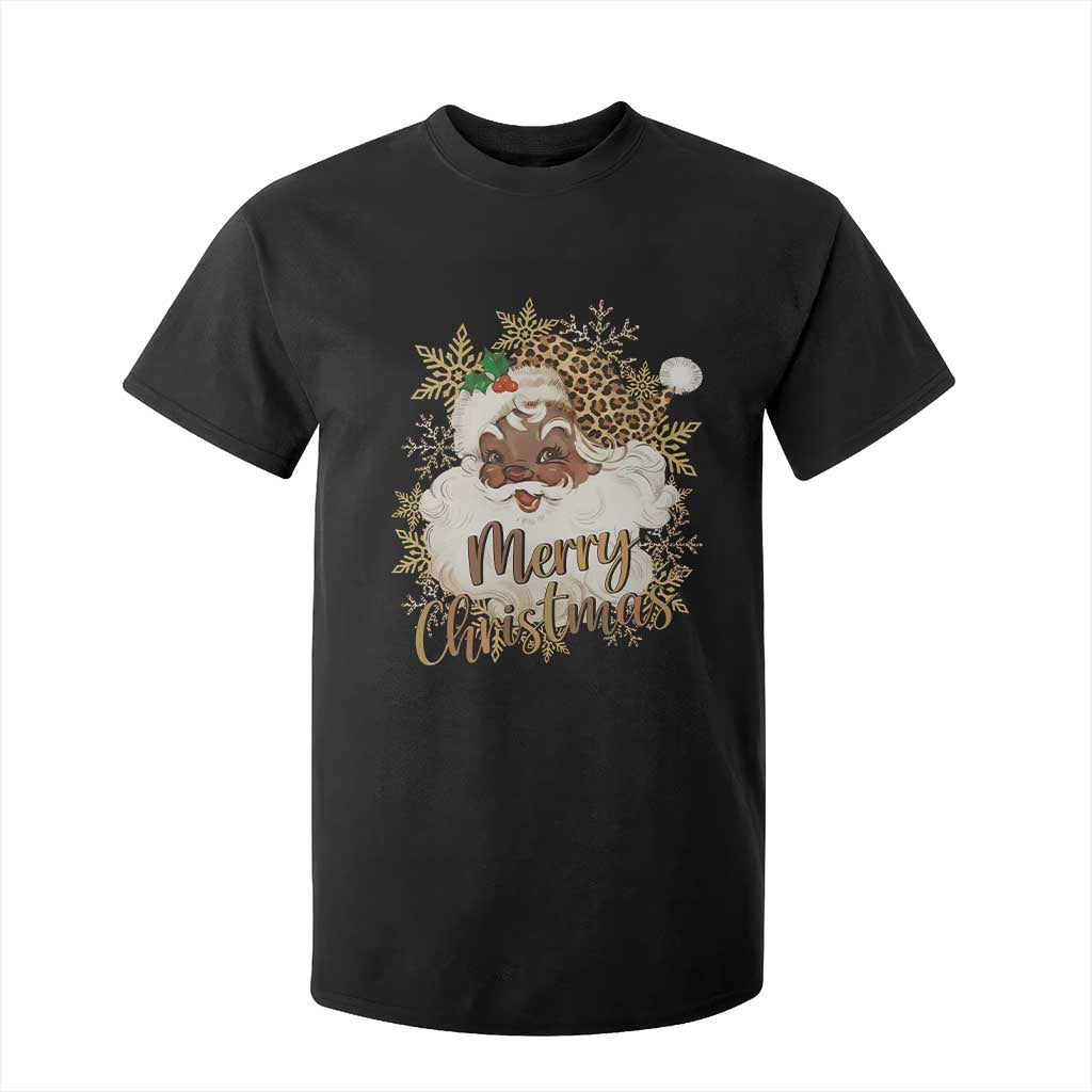 Funny Retro Black Santa Merry Christmas Leopard T Shirt For Kid TS11 Black Print Your Wear