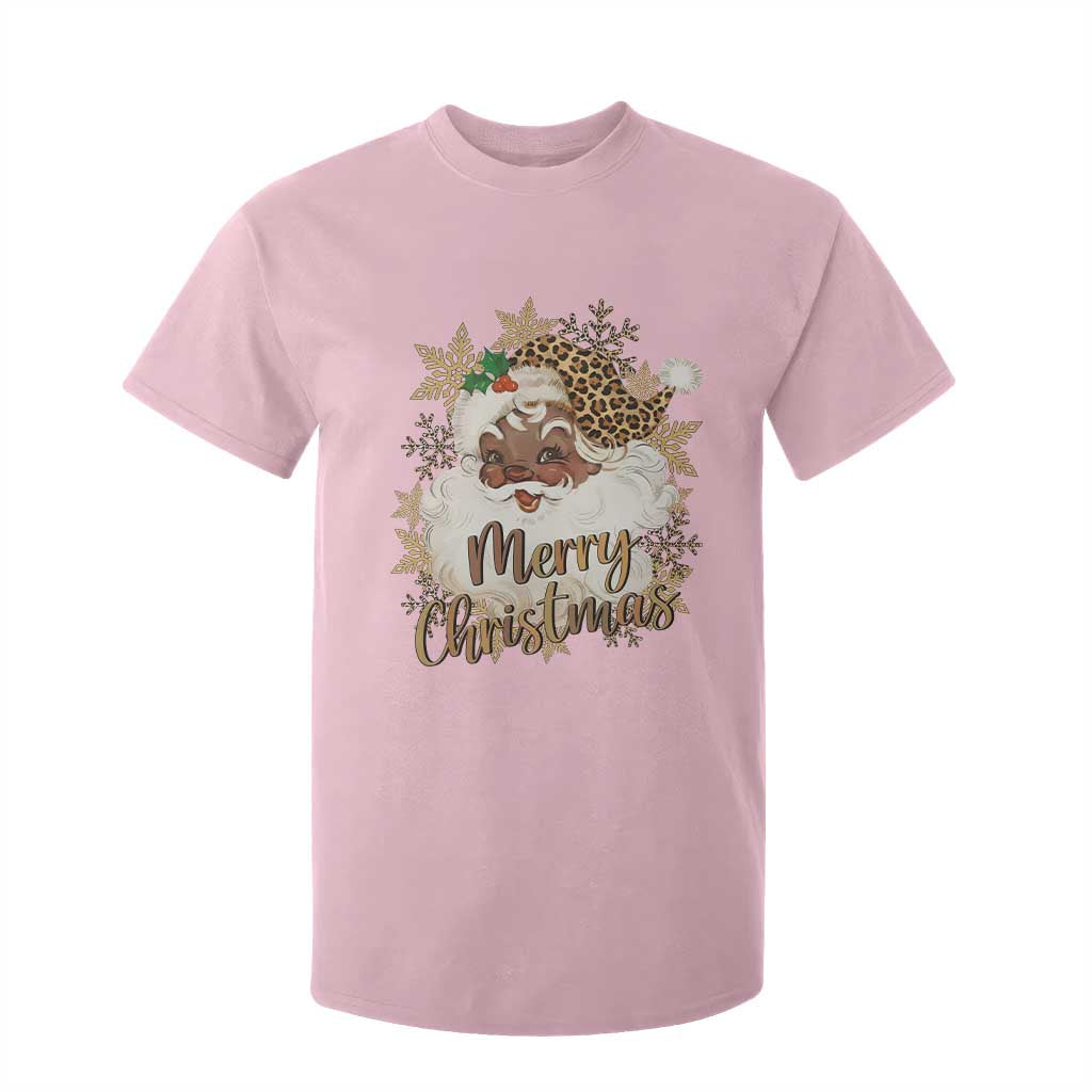 Funny Retro Black Santa Merry Christmas Leopard T Shirt For Kid TS11 Light Pink Print Your Wear