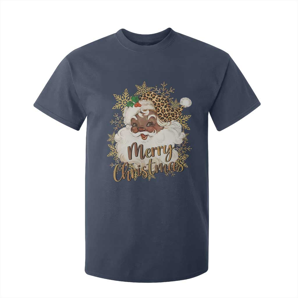 Funny Retro Black Santa Merry Christmas Leopard T Shirt For Kid TS11 Navy Print Your Wear
