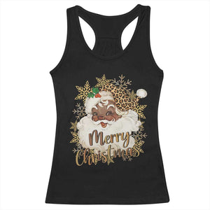 Funny Retro Black Santa Merry Christmas Leopard Racerback Tank Top TS11 Black Print Your Wear