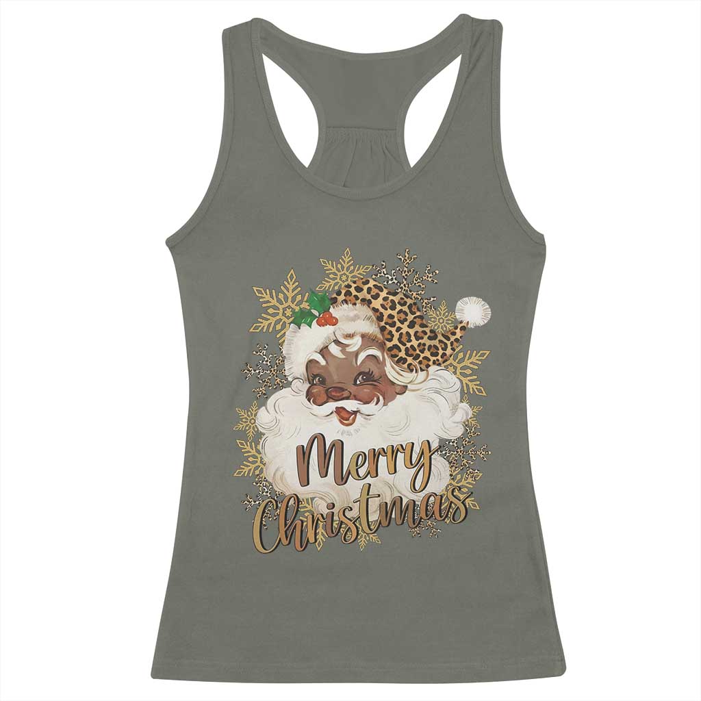 Funny Retro Black Santa Merry Christmas Leopard Racerback Tank Top TS11 Military Green Print Your Wear