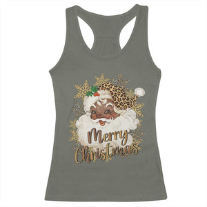 Funny Retro Black Santa Merry Christmas Leopard Racerback Tank Top TS11 Military Green Print Your Wear