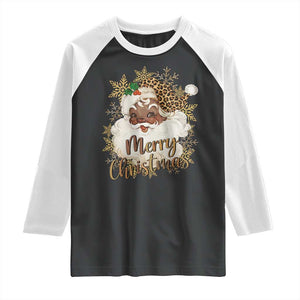 Funny Retro Black Santa Merry Christmas Leopard Raglan Shirt TS11 Black White Print Your Wear