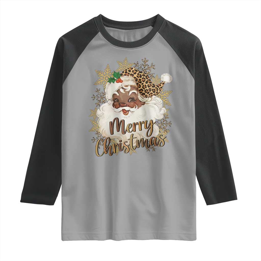 Funny Retro Black Santa Merry Christmas Leopard Raglan Shirt TS11 Sport Gray Black Print Your Wear