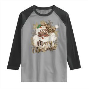 Funny Retro Black Santa Merry Christmas Leopard Raglan Shirt TS11 Sport Gray Black Print Your Wear