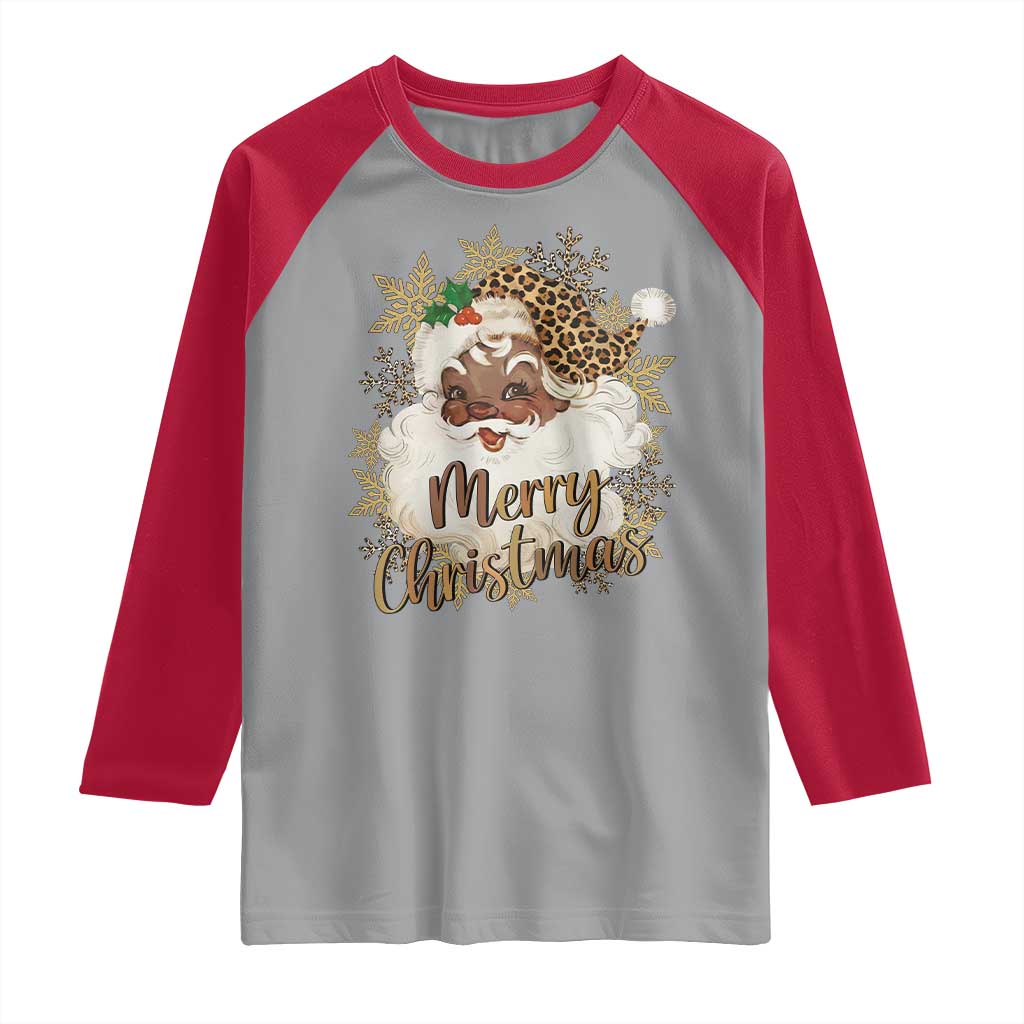 Funny Retro Black Santa Merry Christmas Leopard Raglan Shirt TS11 Sport Gray Red Print Your Wear