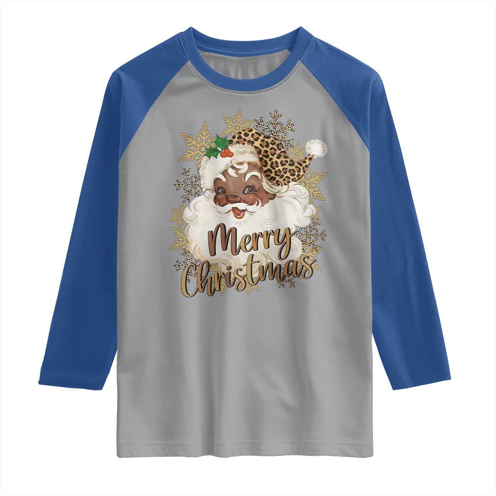 Funny Retro Black Santa Merry Christmas Leopard Raglan Shirt TS11 Sport Gray Royal Print Your Wear