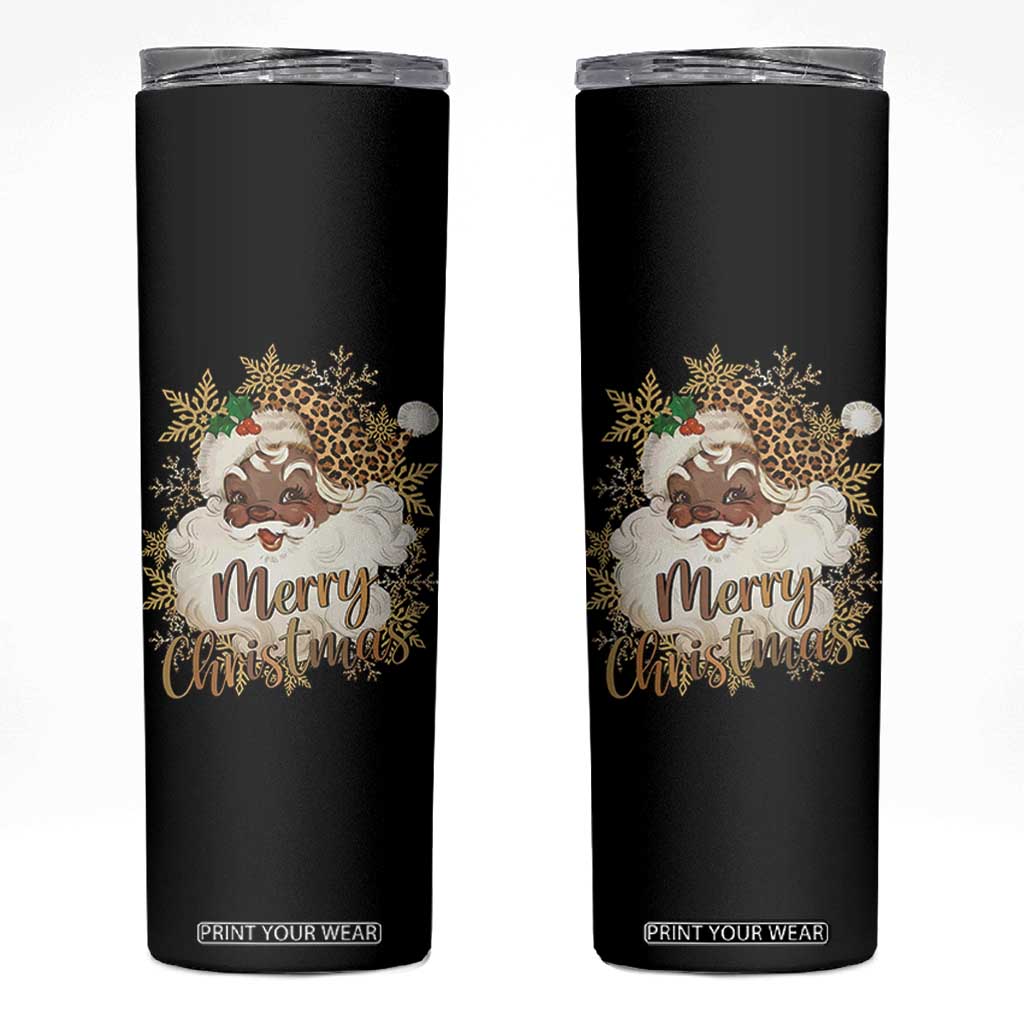 Funny Retro Black Santa Merry Christmas Leopard Skinny Tumbler TS11 Black Print Your Wear