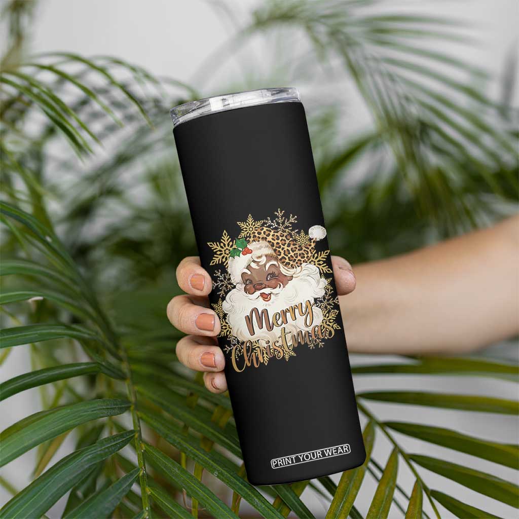 Funny Retro Black Santa Merry Christmas Leopard Skinny Tumbler TS11 Print Your Wear