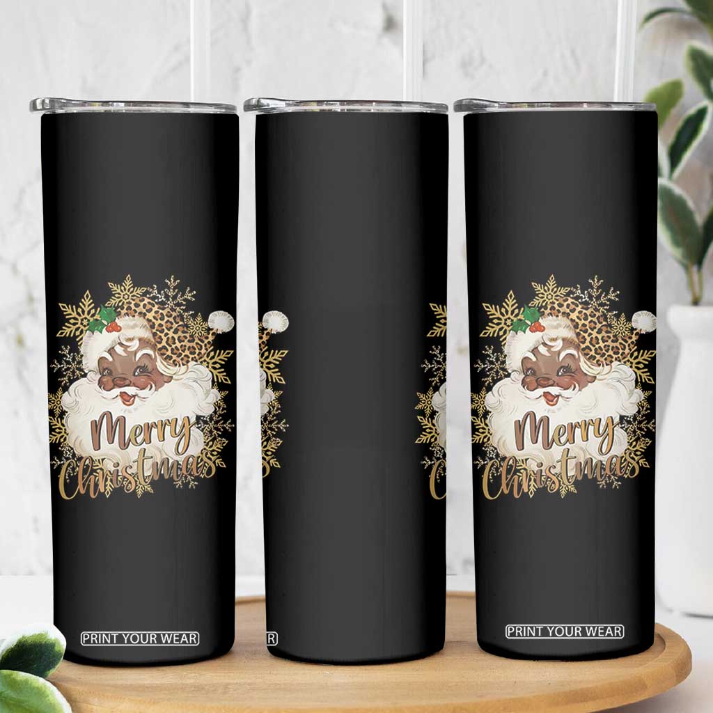 Funny Retro Black Santa Merry Christmas Leopard Skinny Tumbler TS11 Print Your Wear