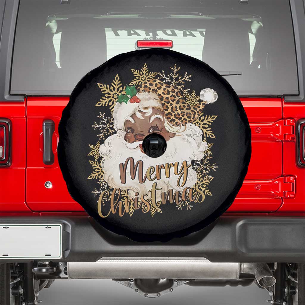 Funny Retro Black Santa Merry Christmas Leopard Spare Tire Cover TS11 Black Print Your Wear