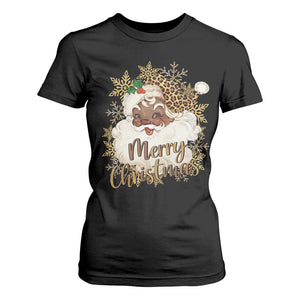 Funny Retro Black Santa Merry Christmas Leopard T Shirt For Women TS11 Black Print Your Wear