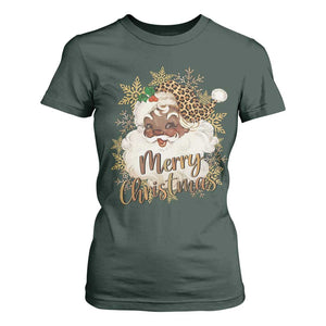 Funny Retro Black Santa Merry Christmas Leopard T Shirt For Women TS11 Dark Forest Green Print Your Wear