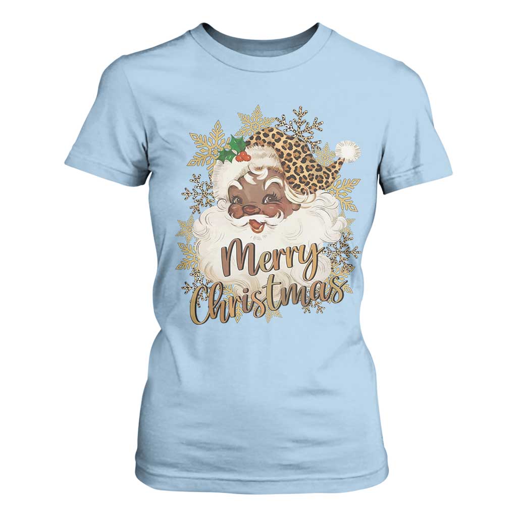Funny Retro Black Santa Merry Christmas Leopard T Shirt For Women TS11 Light Blue Print Your Wear