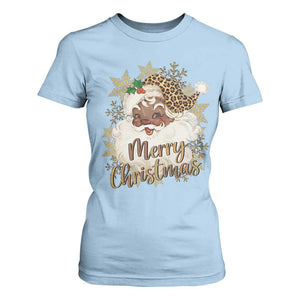 Funny Retro Black Santa Merry Christmas Leopard T Shirt For Women TS11 Light Blue Print Your Wear