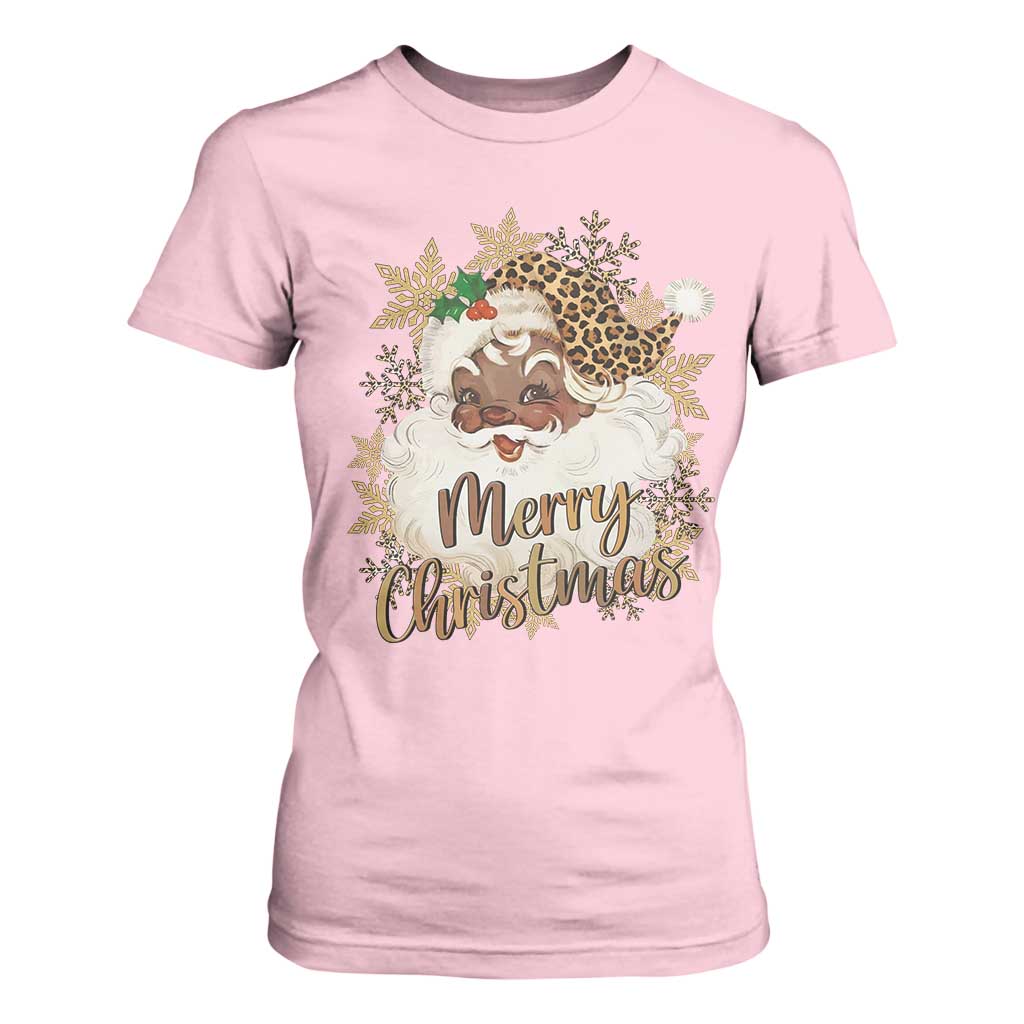 Funny Retro Black Santa Merry Christmas Leopard T Shirt For Women TS11 Light Pink Print Your Wear
