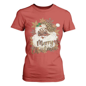 Funny Retro Black Santa Merry Christmas Leopard T Shirt For Women TS11 Red Print Your Wear