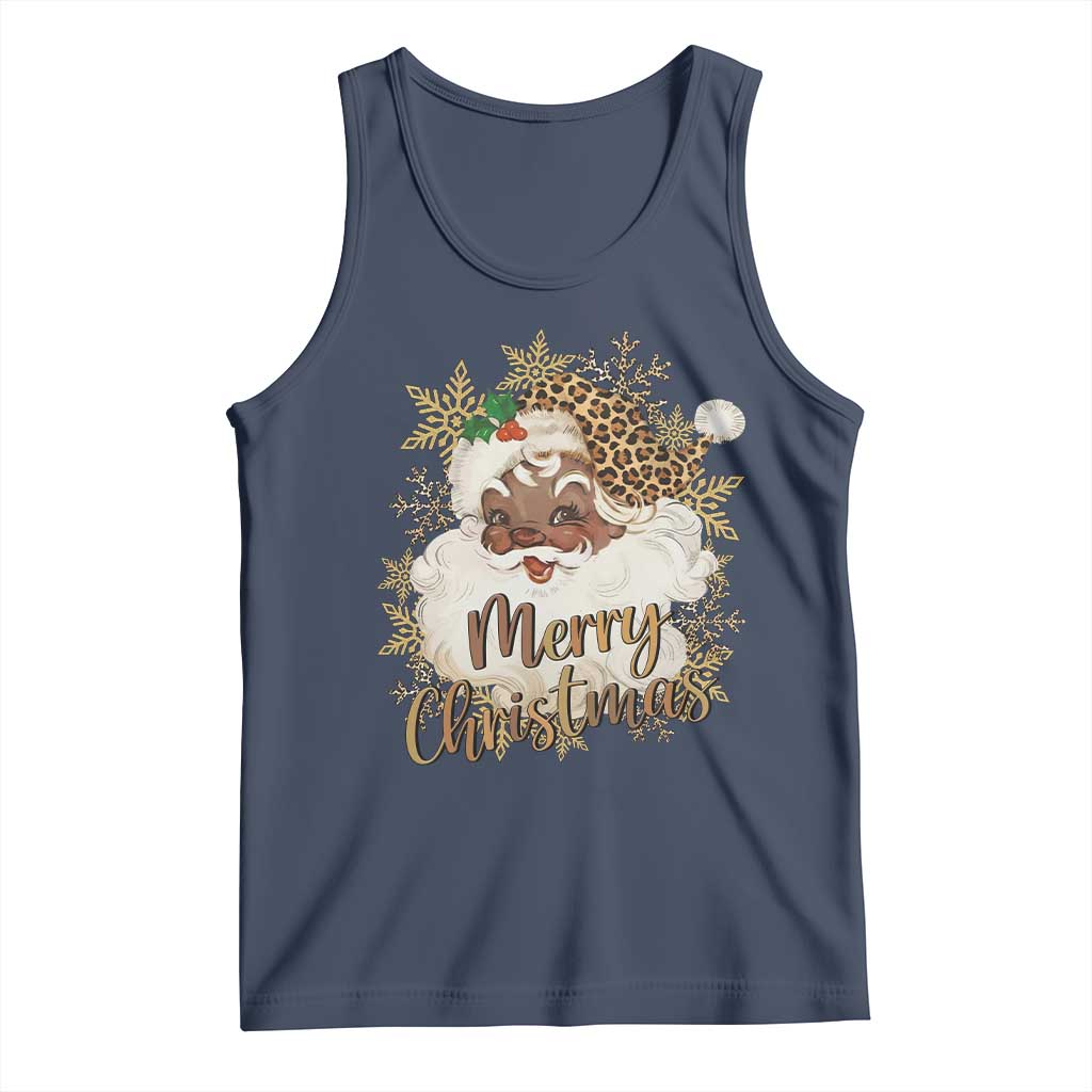 Funny Retro Black Santa Merry Christmas Leopard Tank Top TS11 Navy Print Your Wear